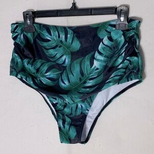 5/$25 Beachsissi Green Black Tropical Leaf Print High Waist Bikini Bottoms XL